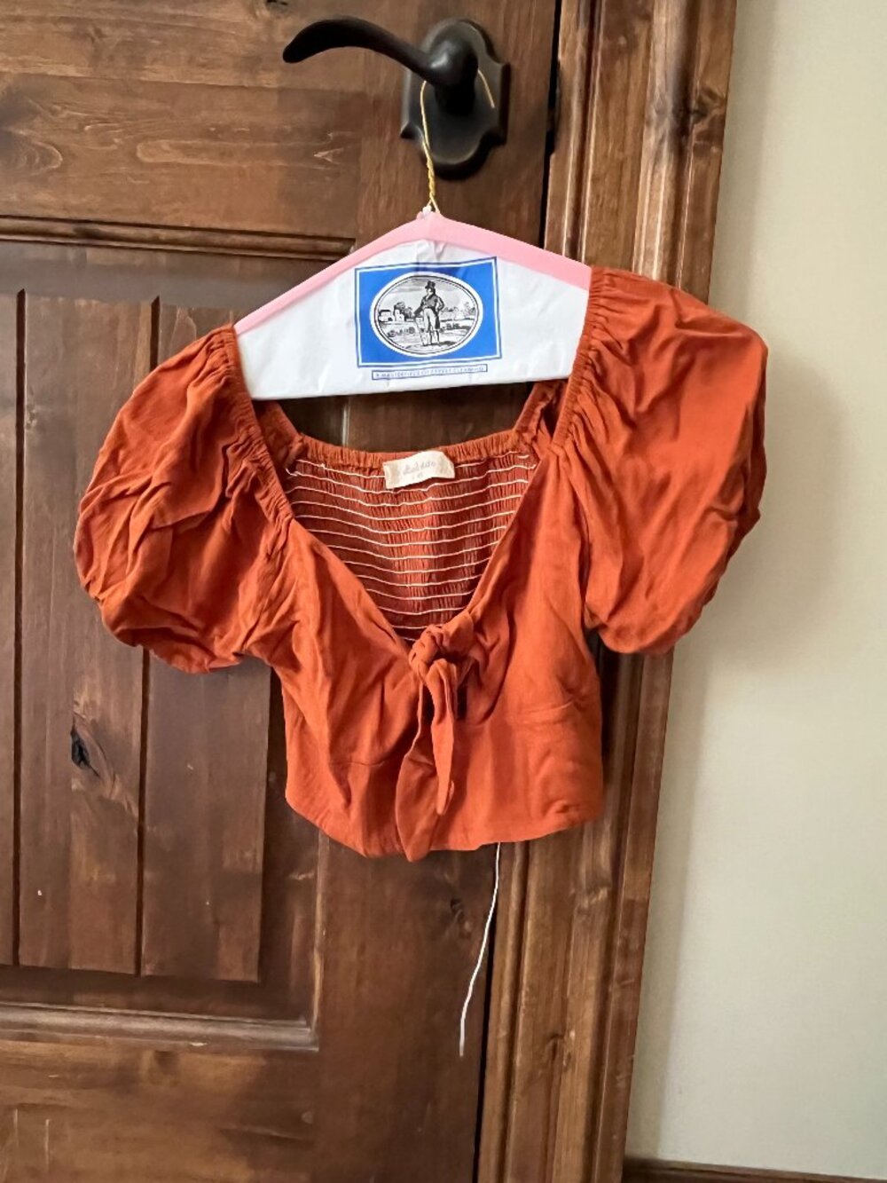Altar'd State Rust Puffsleeve Ruffle Cropped Tie Summer Top